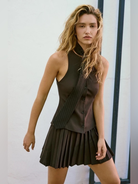 Zara Dresses & Skirts - NWT Zara Woman TIE PLEATED SHORT DRESS Brown Size S Small